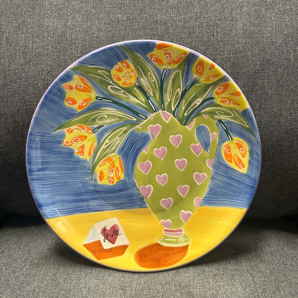 Anthropologie Claire Ware Colorful Floral Art Plate - Picture 3 of 8